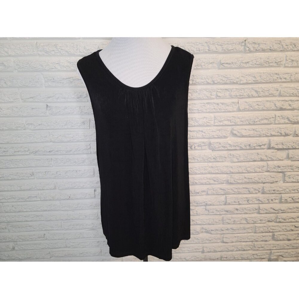 Catherines Womens Plus Size 1X Top Blouse Black Knit Boat Neck Pleats BLA186E